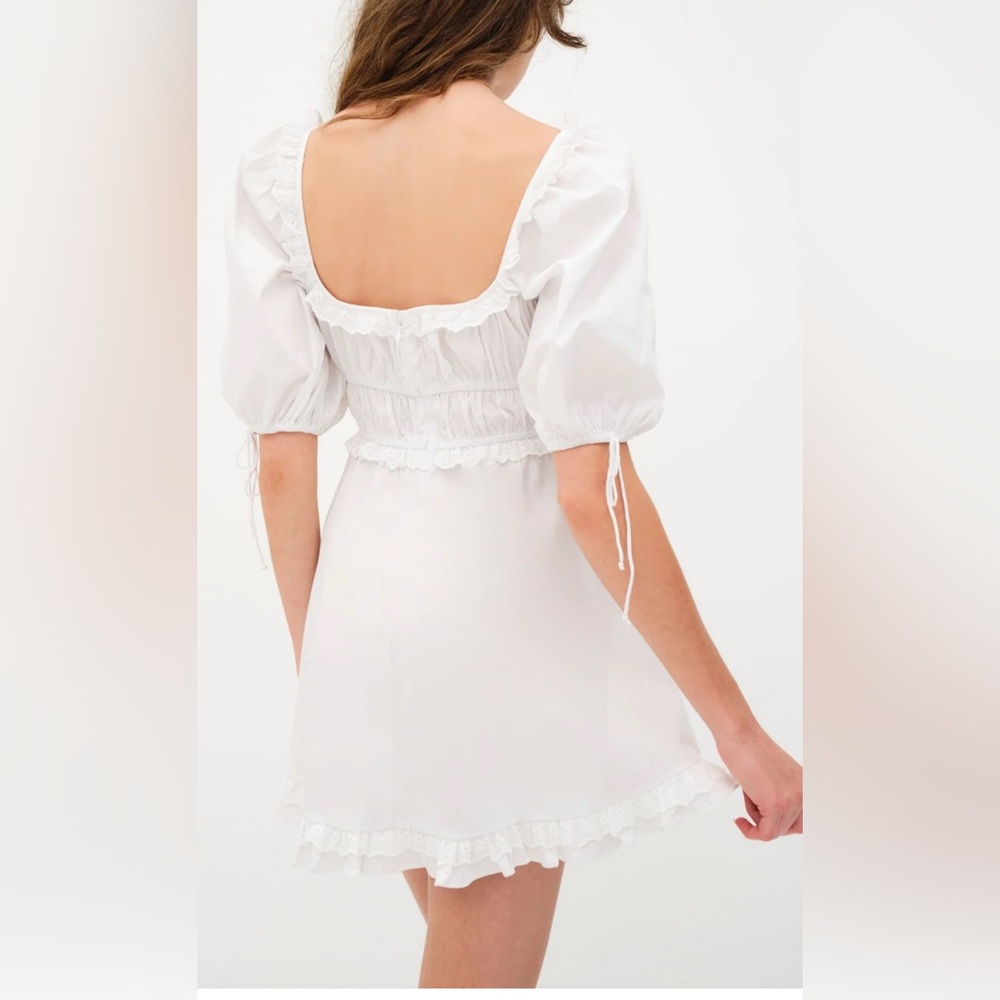 FOR LOVE & LEMONS Puff Sleeve Eyelet Ruffle White Mini Dress NWT Women’s XL - Picture 2 of 10
